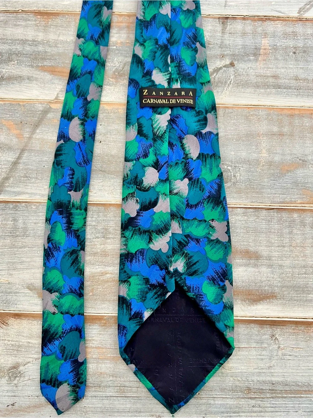Zanzara - Men's Brushstroke Pattern Tie in Green & Blue